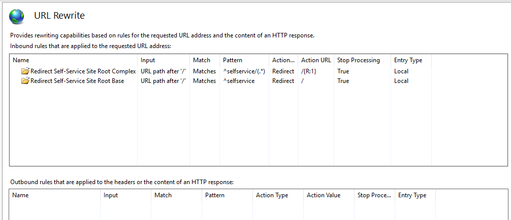 IIS URL Rewrite Rules Screenshot
